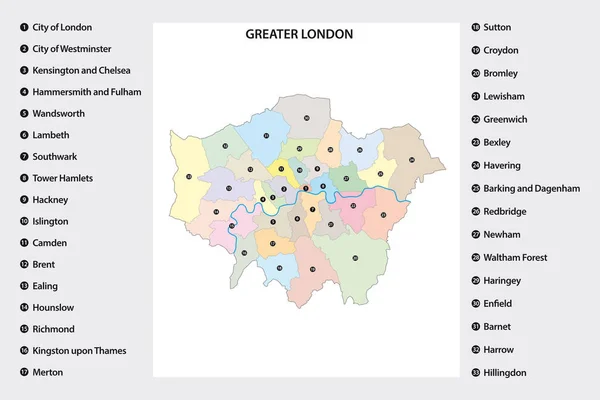 Administrative Map Greater London Region United Kingdom — 图库矢量图片