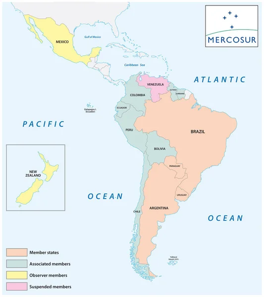 Map International Economic Organization Latin America Mercosur — Stock Vector