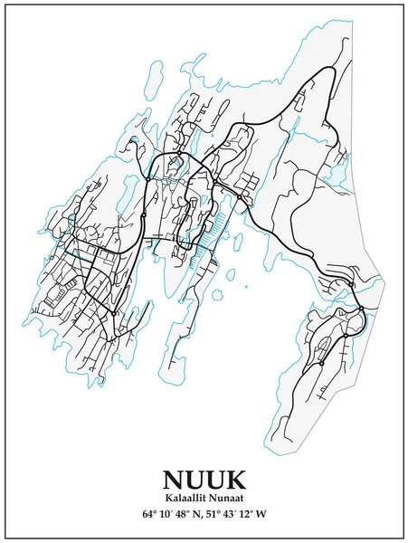Vector Street Map Capital Greenland Nuuk — Stockvector