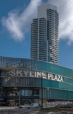 FRANKFURT AM MAIN, GERMANY-February 06, 2023: The facades of the Grand Tower and Skyline Plaza, Frankfurt, Germany