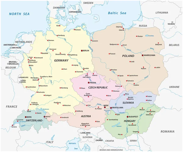 Vector Map States Central Europe — Archivo Imágenes Vectoriales