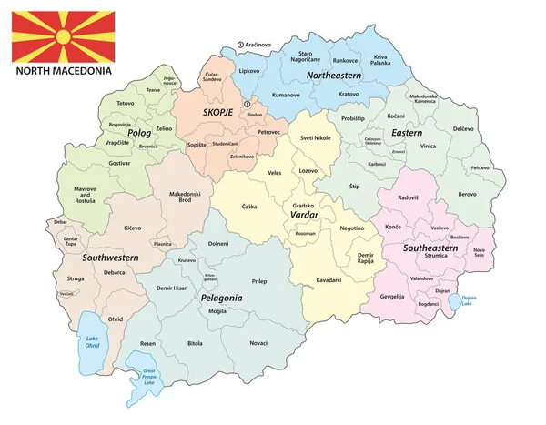 Administrative Vector Map Republic North Macedonia — Vetor de Stock
