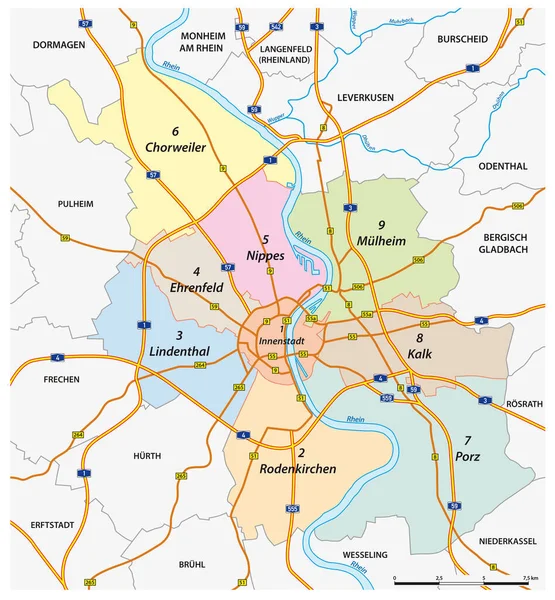 Verwaltungs Und Stadtplan Der Stadt Köln Deutschland — Stockvektor