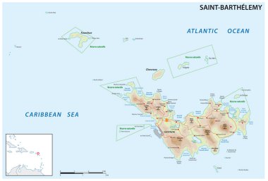 Fransa 'nın Saint-Barthelemy bölgesindeki Antiller adasının haritası.