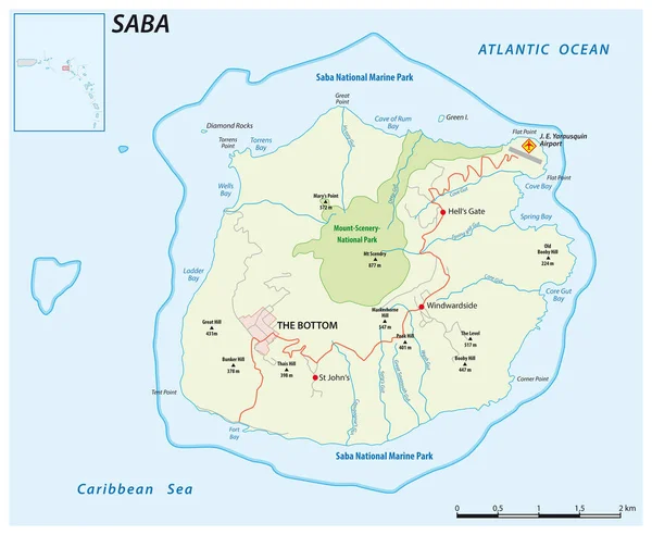 Wektorowa Mapa Ulic Karaibach Wyspa Saba — Wektor stockowy