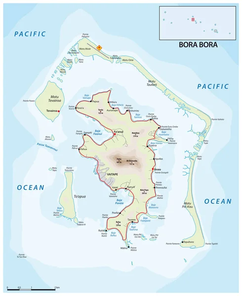 Road Map Dell Atollo Polinesiano Francese Bora Bora — Vettoriale Stock