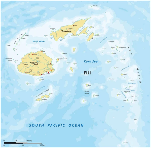 Mapa Isla Del Pacífico Sur Estado Fiyi — Vector de stock