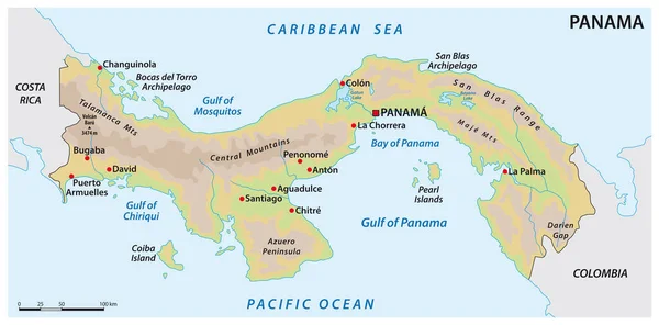 Orta Amerika Nın Panama Eyaletinin Basit Haritası — Stok Vektör