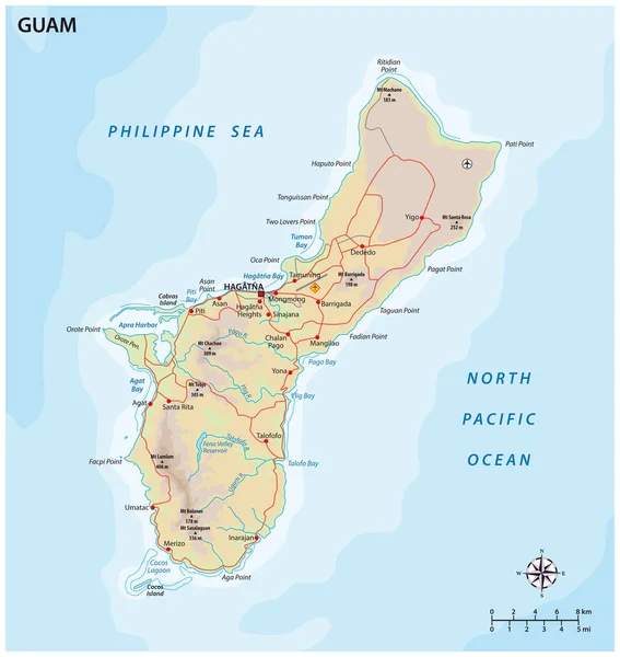 美国非合并领土关岛地图 — 图库矢量图片