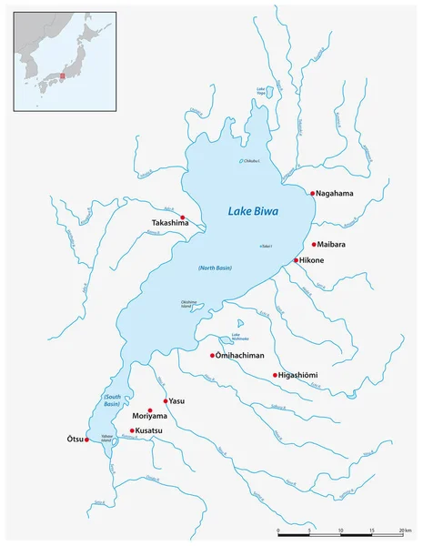 Mapa Vetorial Lake Biwa Prefeitura Shiga Japão — Vetor de Stock