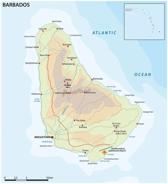 Векторна Дорожня Карта Острова Малі Антильські Острови Барбадосу — стоковий вектор