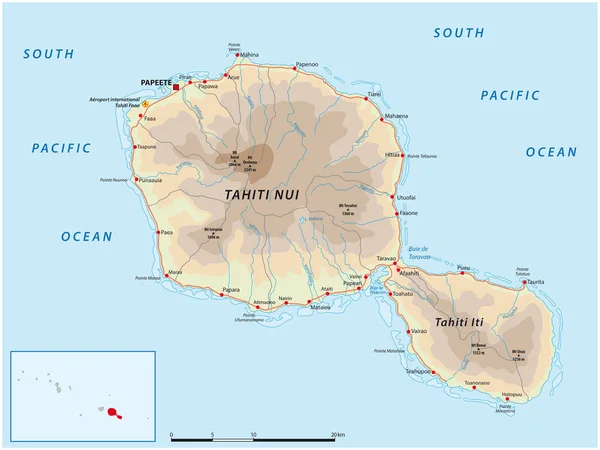 Mapa Ruta Tahití Islas Sociedad Francia — Archivo Imágenes Vectoriales