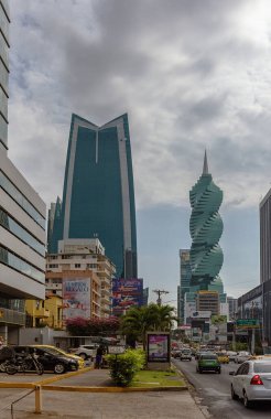 PANAMA CITY, PANAMA-MARCH 03, 2019: Panama şehir merkezindeki modern gökdelenler,