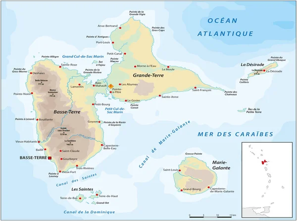 Vektorkarte Des Französischen Überseegebiets Guadeloupe — Stockvektor