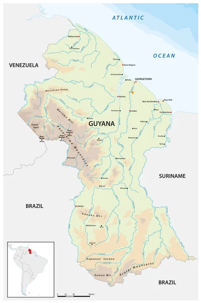 Λεπτομερής Διανυσματικός Χάρτης Της Πολιτείας Της Γουιάνας Της Νότιας Αμερικής — Διανυσματικό Αρχείο