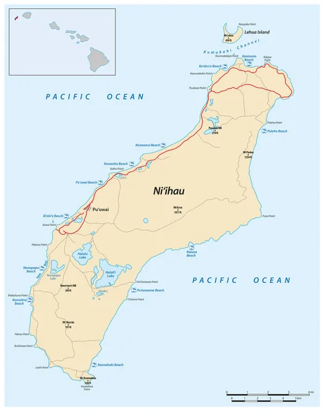 ハワイ諸島におけるニイハウの禁島の地図 — ストックベクタ
