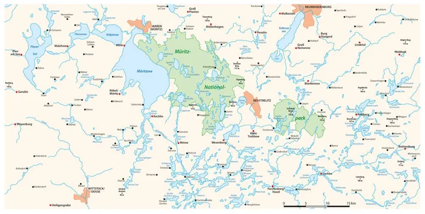 Kuzey Almanya Daki Mecklenburg Gölü Bölgesi Nin Vektör Çizgisi Haritası — Stok Vektör