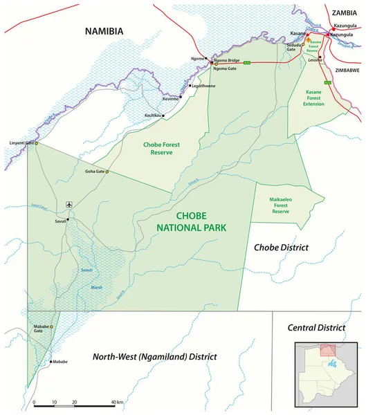 ボツワナのチョベ国立公園のベクトルマップ — ストックベクタ