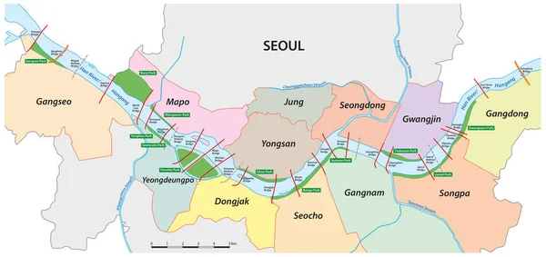 Vektorová Mapa Parku Hangang Řece Visu Jihokorejském Soulu — Stockový vektor