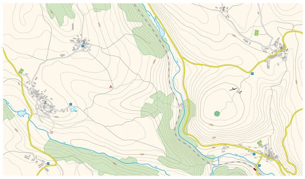 Mapa Vectorial Topográfico Detallado Ficticio Con Símbolos — Archivo Imágenes Vectoriales