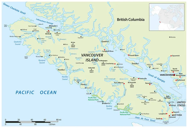 Vancouver Adası Kanada Pasifik Adası Nın Vektör Haritası — Stok Vektör
