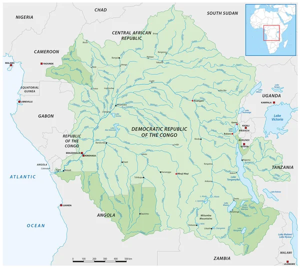 Kongo Nehir Havzasının Vektör Haritası Afrika — Stok Vektör