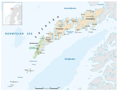 Norveç takımadalarının vektör haritası Lofoten