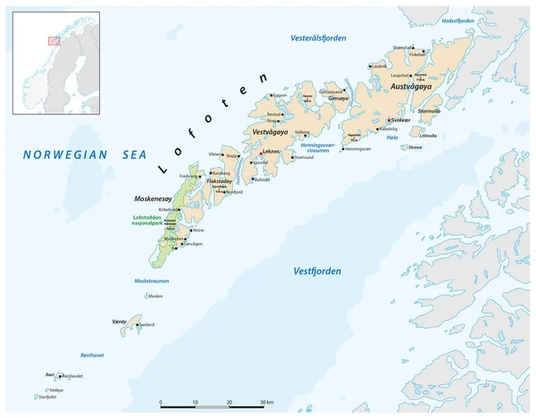 Vektorová Mapa Norského Souostroví Lofoten — Stockový vektor