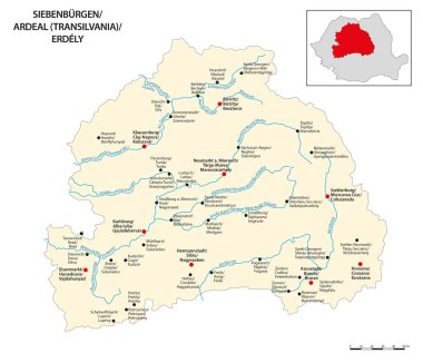 Romanya 'nın Transilvanya kentinin tarihi ve coğrafi alanının vektör haritası
