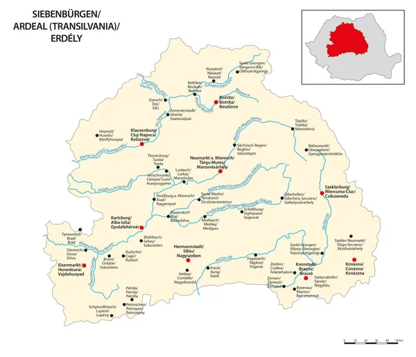 Mapa Vectorial Del Área Histórica Geográfica Transilvania Rumania — Vector de stock
