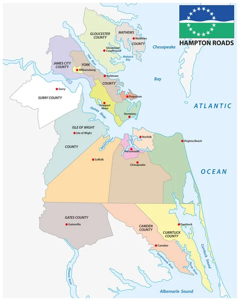 Vector Map Hampton Roads Metropolitan Area Virginia North Carolina United — Stock Vector