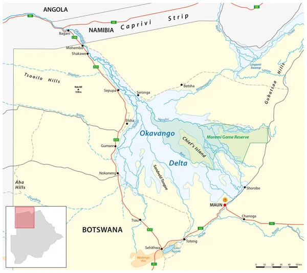 Vektorkarte Des Okavango Deltas Botsuana — Stockvektor