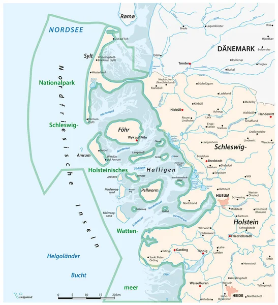 Mapa Vectorial Nordfriesland Schleswig Holstein Alemania — Vector de stock