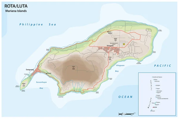 Mapa Estradas Vetor Ilha Rota Mariana Islands Estados Unidos América — Vetor de Stock