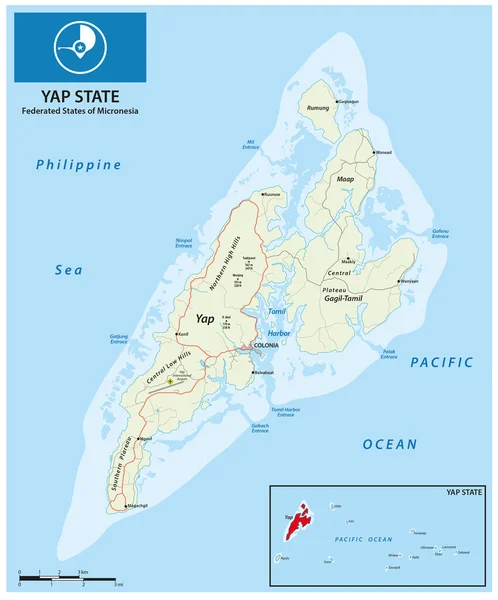 Carte Routière Île Yap États Fédérés Micronésie — Image vectorielle