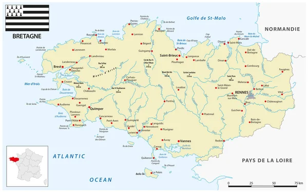 Векторная Карта Западно Французского Региона Бретань — стоковый вектор
