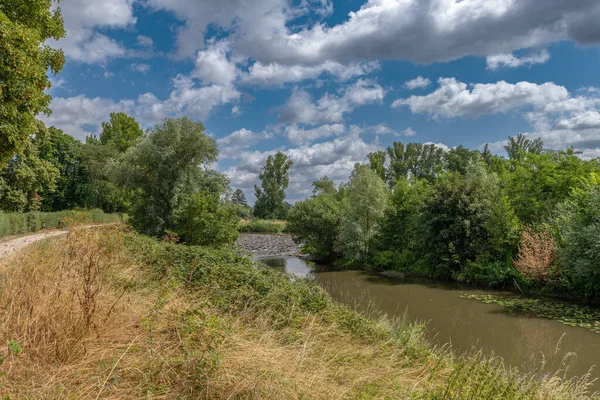 Renaturyzowany Krajobraz Nad Rzeką Nidda Frankfurcie Nad Menem Niemcy — Zdjęcie stockowe