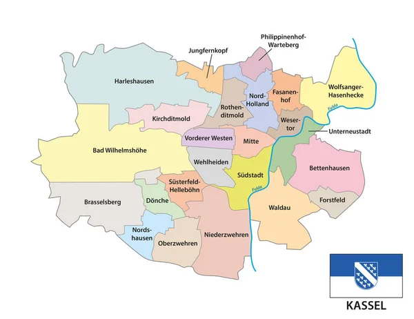 Mapa Vectorial Administrativo Ciudad Hesse Del Norte Kassel Alemania — Archivo Imágenes Vectoriales