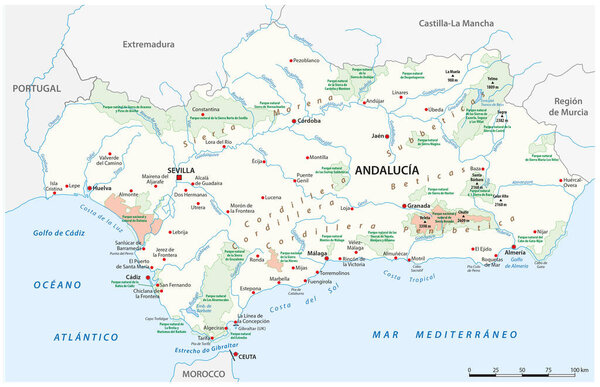 Карта национальных и природных парков в Андалусии на испанском языке