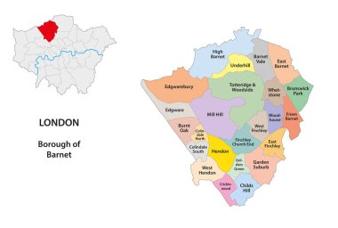 Vektör haritası Barnet Wards, Londra, İngiltere