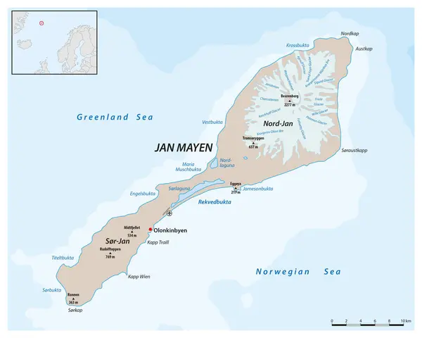 Vektorová Mapa Norského Ostrova Jan Mayen — Stockový vektor