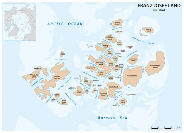 Mapa Arquipélago Russo Franz Josef Land —  Vetores de Stock