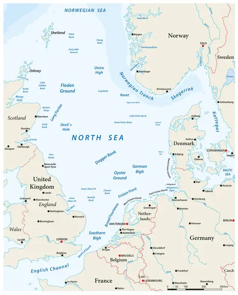 Map North Sea Basin Surrounding Countries — Stock Vector