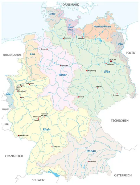 แผนท รายละเอ ยดของน าในเยอรม ในภาษาเยอรม — ภาพเวกเตอร์สต็อก