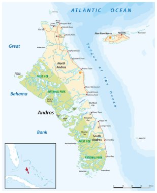 Andros Adası ve Yeni Providence, Bahamalar 'ın vektör haritası