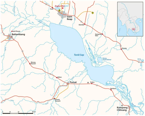Vector Map Cambodian Lake Tonle Sap — Stock Vector