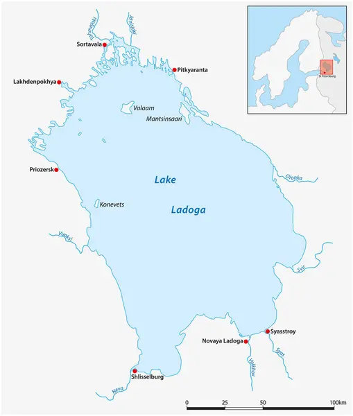 Carte Simple Lac Ladoga Carélie Russie — Image vectorielle