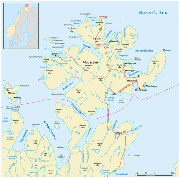 Οδικός Χάρτης Του Βόρειου Ακρωτηρίου Νορβηγία — Διανυσματικό Αρχείο