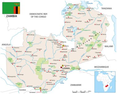 Zambiya Cumhuriyeti 'nin ayrıntılı vektör haritası
