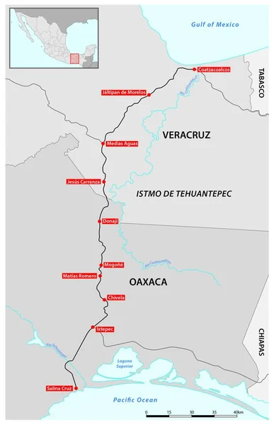 Vector Map Tehuantepec Railway Mexico — Stock Vector